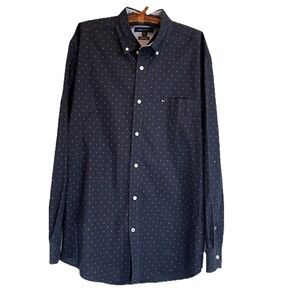 Tommy Hilfiger Button Down Long Sleeve Shirt Navy Pink Mini TH Flowers Cotton